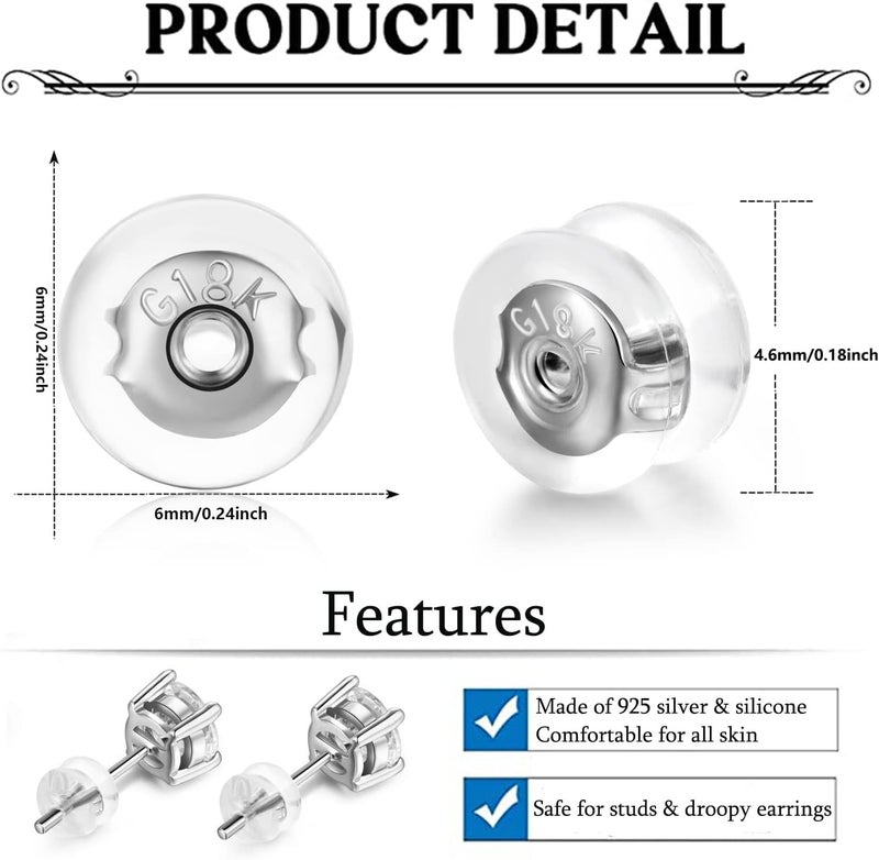 Moconar Earring Backs 18K Gold Locking Silicone Earring Backs Replacements for Studs/Droopy Ears/Heavy Earrings, No-Irritate Hypoallergenice Backings for Women Men Transparency White Color - Image 2